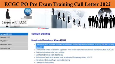 Ecgc Po Pre Exam Training Call Letter 2022 Date Out Download Details