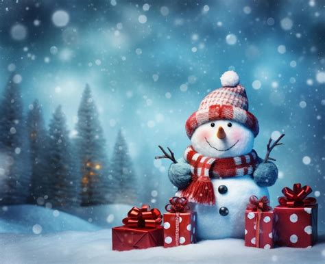 Premium Photo Christmas Card With Snowman And Gifts Generative Ai