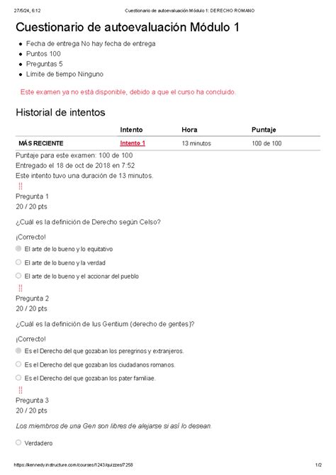 Cuestionario De Autoevaluaci N M Dulo Derecho Romano