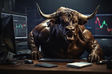 Premium Photo Angry Bull Trading With Computer Bullist In Stock