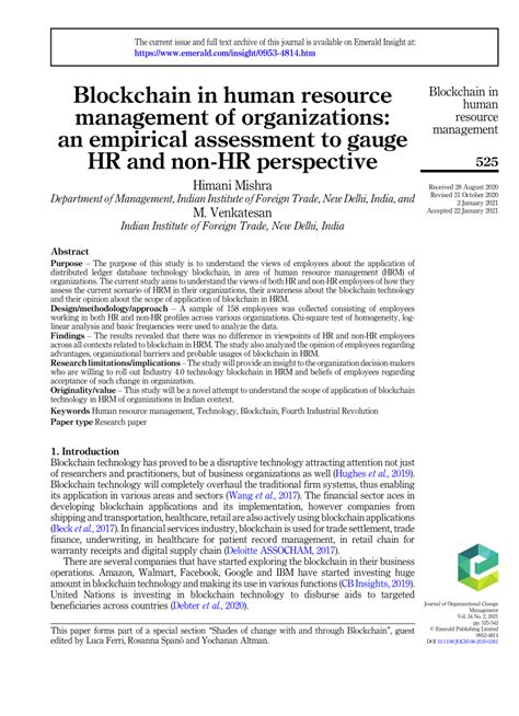 Pdf Blockchain In Human Resource Management Of Organizations An