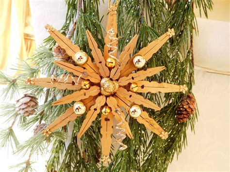 Snowflake Ornament, Gold Snowflake Star Ornament, Snowflake Clothespin ...