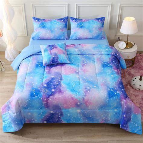 Jqinhome Full Gradient Galaxy Comforter Set For Girls6 Piece Bed In A Bag 3d Colorful Tie Dye