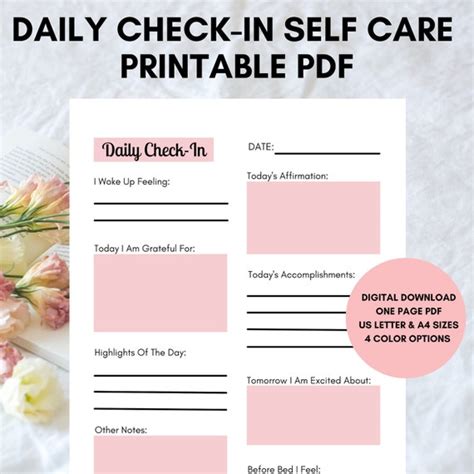 Daily Check In Journal Printable Pdf Self Care Daily Check In Etsy