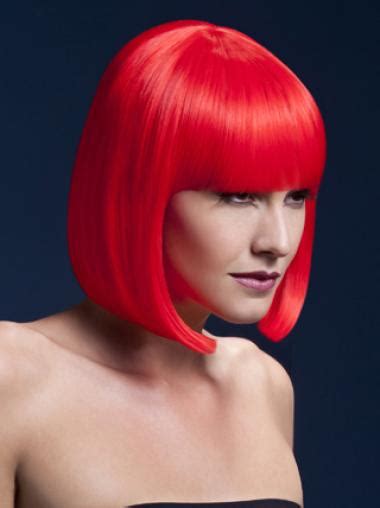 Bright Red Bobs With Neat Bangs Synthetic Wigs Red Wigs