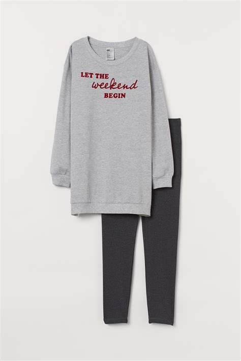 Pajama Sweatshirt And Leggings Long Sleeve Long Gray Melange