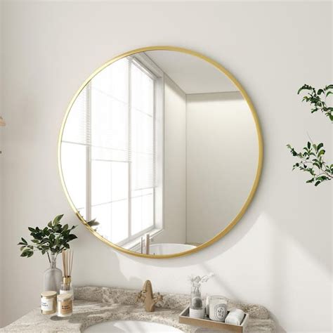 GLSLAND 24 In W X 24 In H Round Metal Framed Wall Bathroom Vanity