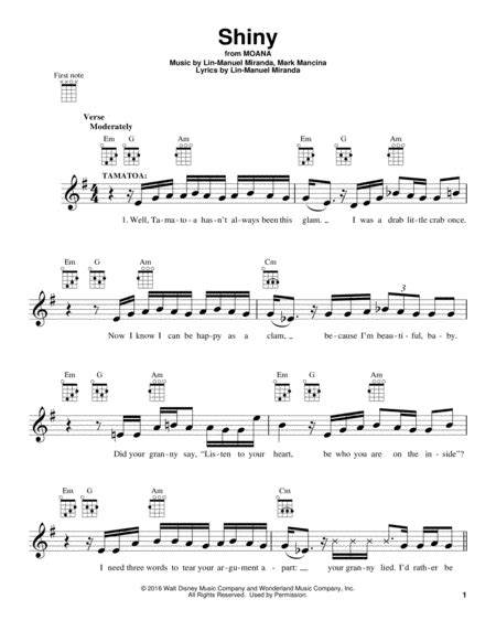 Shiny (from Moana) by Lin-Manuel Miranda - Ukulele - Digital Sheet Music | Sheet Music Plus