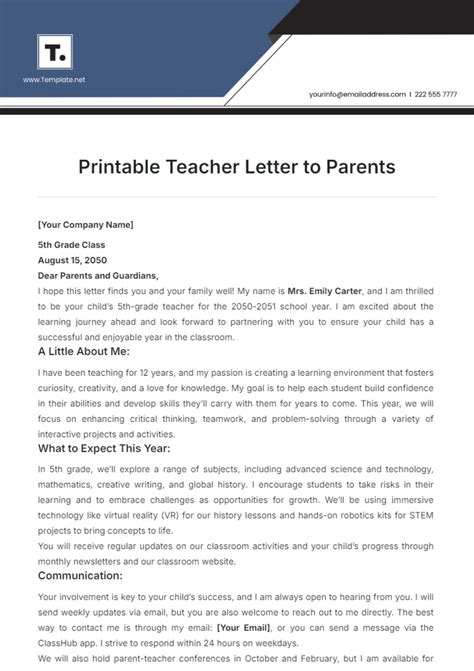 Free Printable Teacher Letter To Parents Template Edit Online