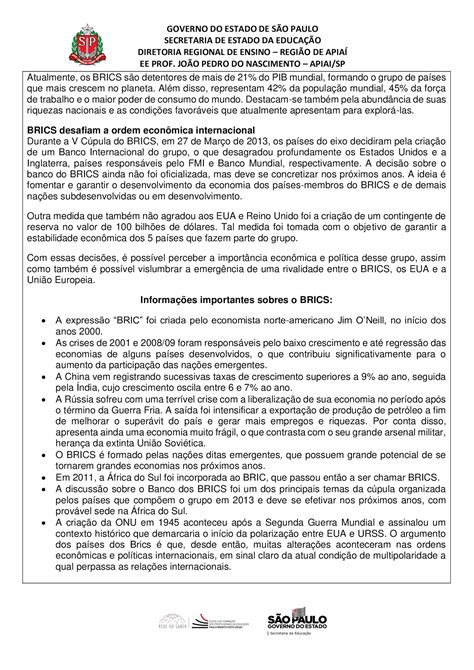 8º ano A Ensino Fundamental Geografia Tema O Brasil na ordem