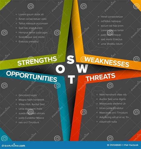 Vector Dark Simple Swot Illustration Template With Color Corners Stock