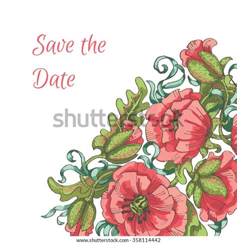 Red Poppys Greeting Card Place Your Stock Vector Royalty Free