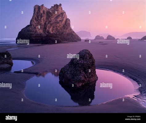 Low Tide Pools And Seastacks Reflecting Sunrise Bandon Beach Oregon