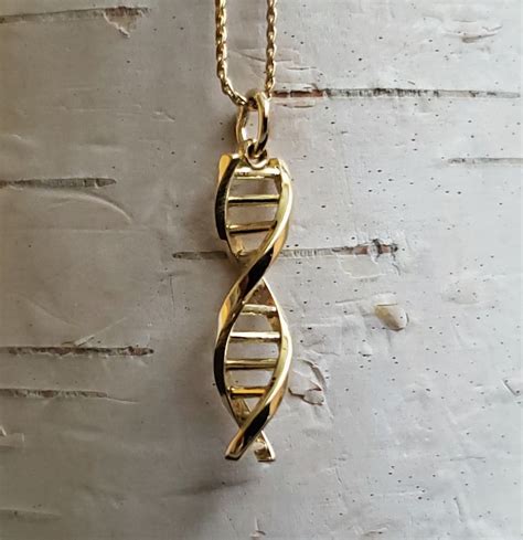 Double Helix DNA 14k Yellow Gold Pendant Gift For Science Etsy