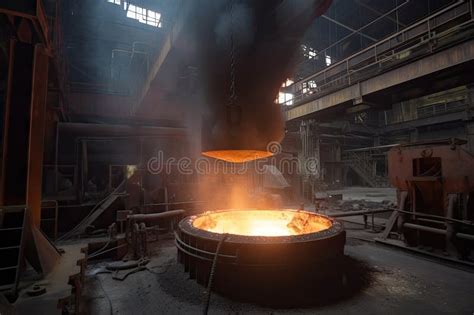 Smelting Furnace, with Flames and Smoke, Providing Heat for the Process ...