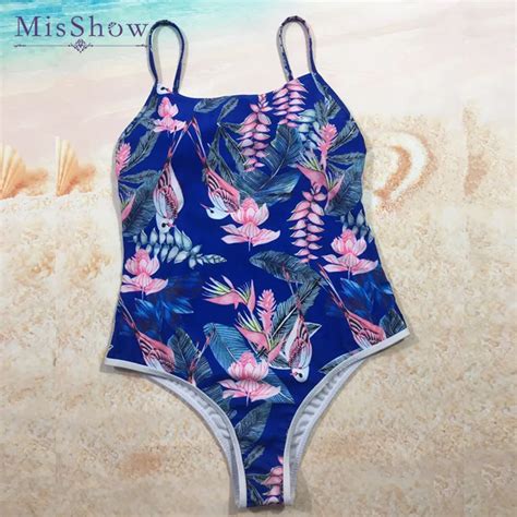 2019 Women Sexy Backless Bikini Floral Printed Blue Swimwears Female