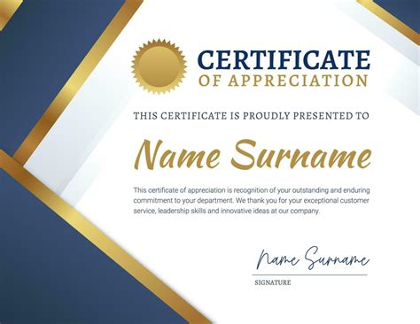 Gold Blue Certificate Of Appreciation Plantilla