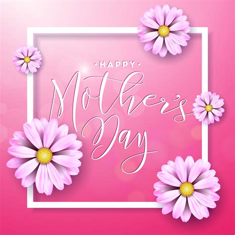 Happy Mothers Day Greeting Card With Flower On Pink Background Vector