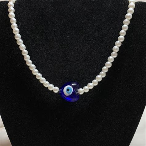 Evil eye pearl Turkish nazar necklace 🧿 🤍 Glass... - Depop