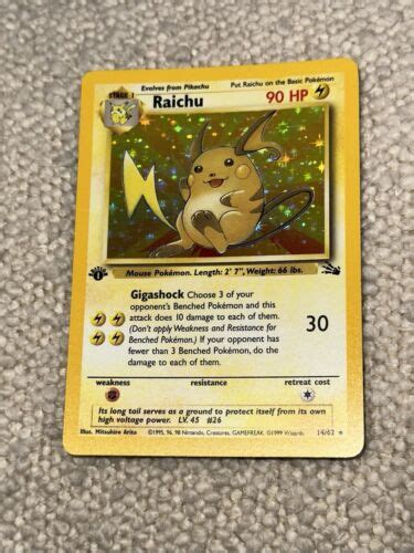 Near Mint Pokemon Card Raichu Fossil St Edition Holo Rare Nm M