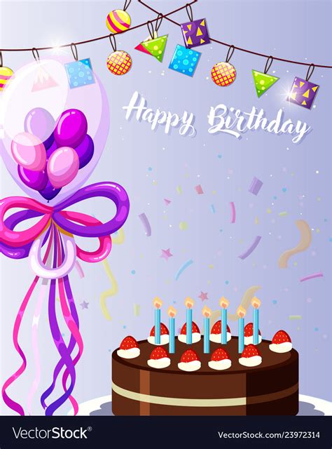 Purple happy birthday card Royalty Free Vector Image