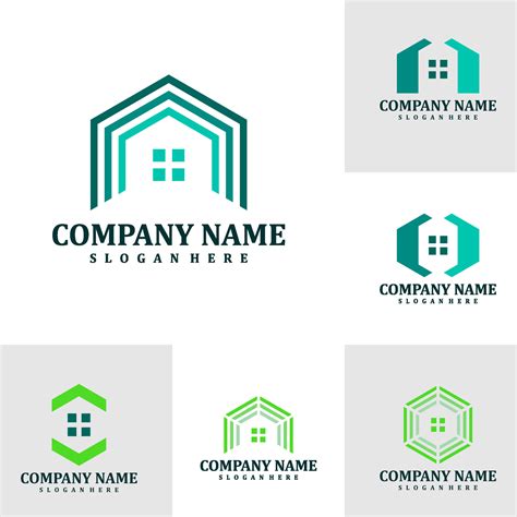 Set Of Hexagon House Logo Design Vector Creative House Logo Concepts