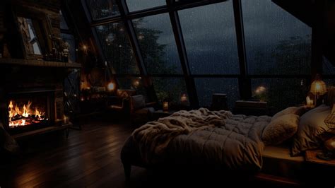 Deep Sleep With Gentle Rain Soft Thunder And Cozy Fireplace On A