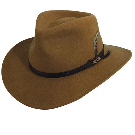 Wool Felt Outback Hat With Feather Accent Explorer Hats