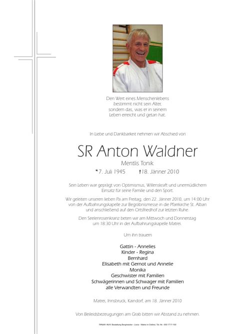 Todesanzeige Anton Waldner Trauer Link