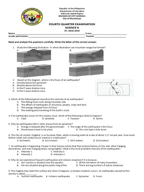 4th Periodic Test Science 6 2018 2019 Pdf Planets Volcano