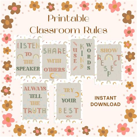 Boho Class Rules Posters Objectives For Classroom Show Respect Be Respectful Sharing Is Caring