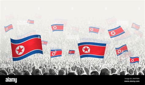 Abstract Crowd With Flag Of North Korea Peoples Protest Revolution