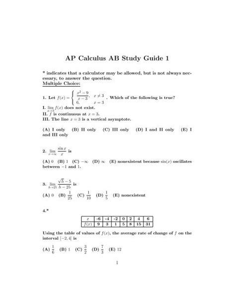 Ap Calculus Ab Study Guide Trussville City Schools