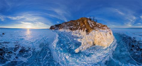 Lake Baikal Winter Ice Frost Lake Clouds Island Sunset