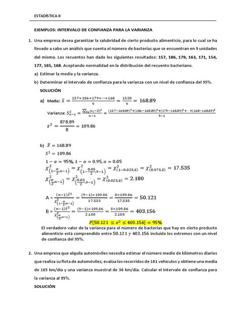 Ejemplos Resueltos De Intervalo De Confianza Para La Varianza Pdf Intervalo De Confianza