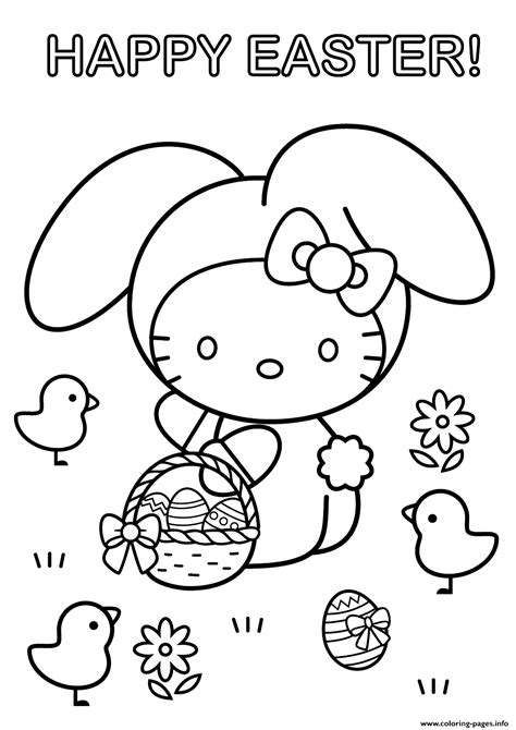 Hello Kitty Happy Easter Coloring Page Printable