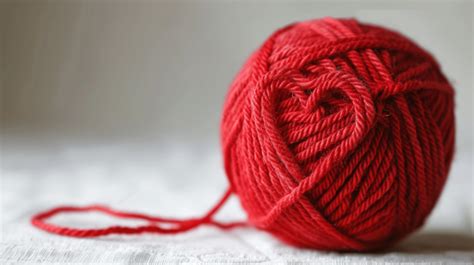 Ball Of Red Yarn With A Heart Shaped Thread On White Background Yarn