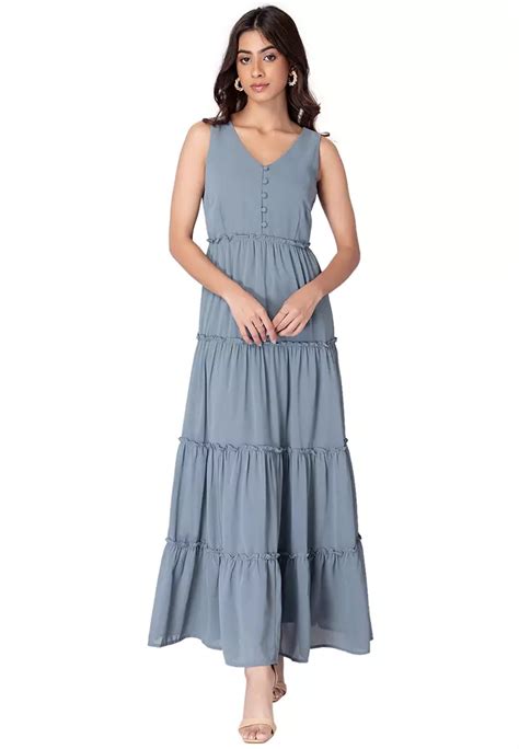 Buy FabAlley Blue Sleeveless Tiered Maxi Dress Online ZALORA Malaysia