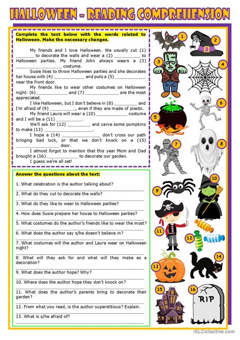 Halloween Reading And Vocabulary English Esl Worksheets Pdf And Doc