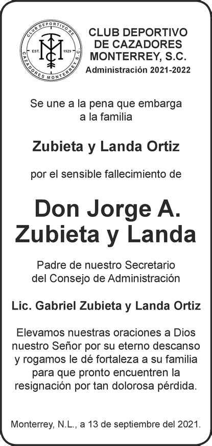 Se Or Jorge Adri N Zubieta Y Landa Obituario Esquela