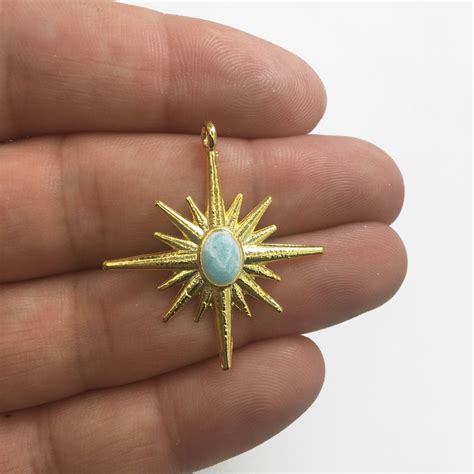 24K Gold Plated North Star Charms Enamel North Star Pendant Etsy