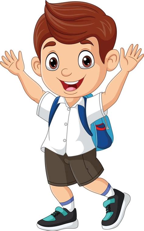 Niño De Escuela Feliz De Dibujos Animados Levantando Las Manos 7153155