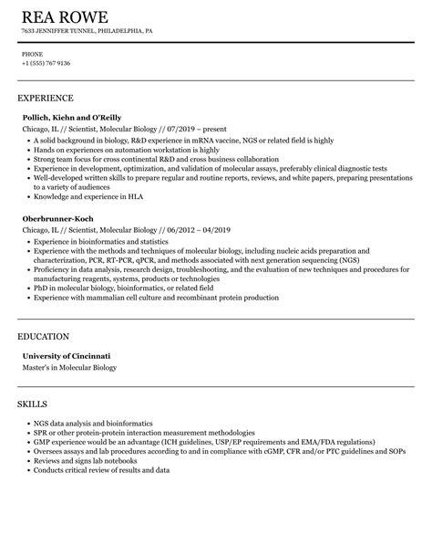 Scientist Molecular Biology Resume Samples Velvet Jobs