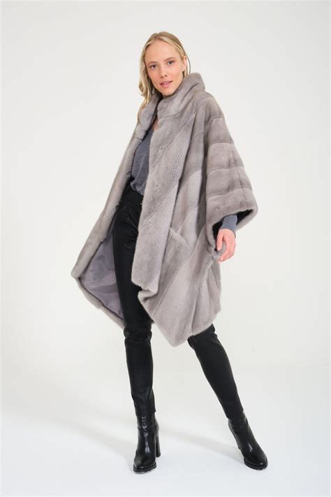 Women Adamo Mink Grey Long Mink Fur Coat Marancs