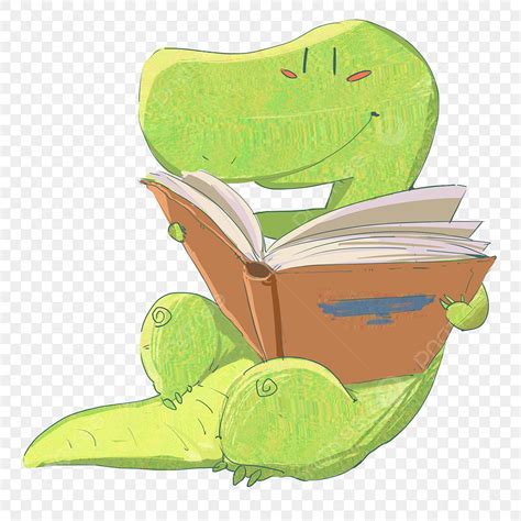 Reading Books White Transparent, Green Dinosaur Illustration Reading A ...