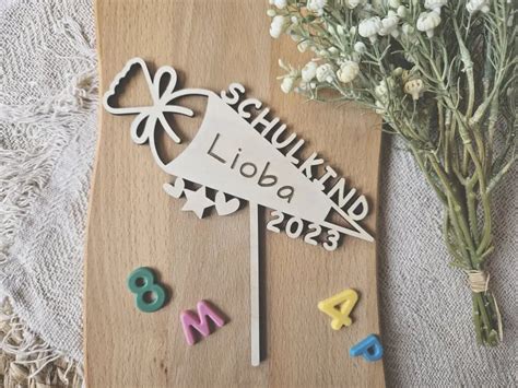 Cake Topper Schriftzug Einschulung Schulkind Personalisiert Aus Holz