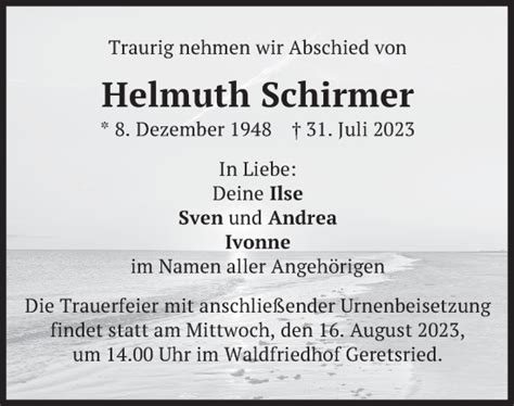 Traueranzeigen Von Helmuth Schirmer Trauer Merkur De