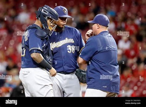 Milwaukee Brewers Starting Pitcher Wily Peralta Meets With Catcher