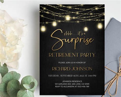 Editable Surprise Retirement Party Invitation Template Retirement Dinner Printable Modern