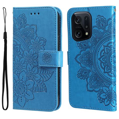 For OPPO Find X5 Pro 7 Petal Flowers Embossed Flip Leather Phone Case